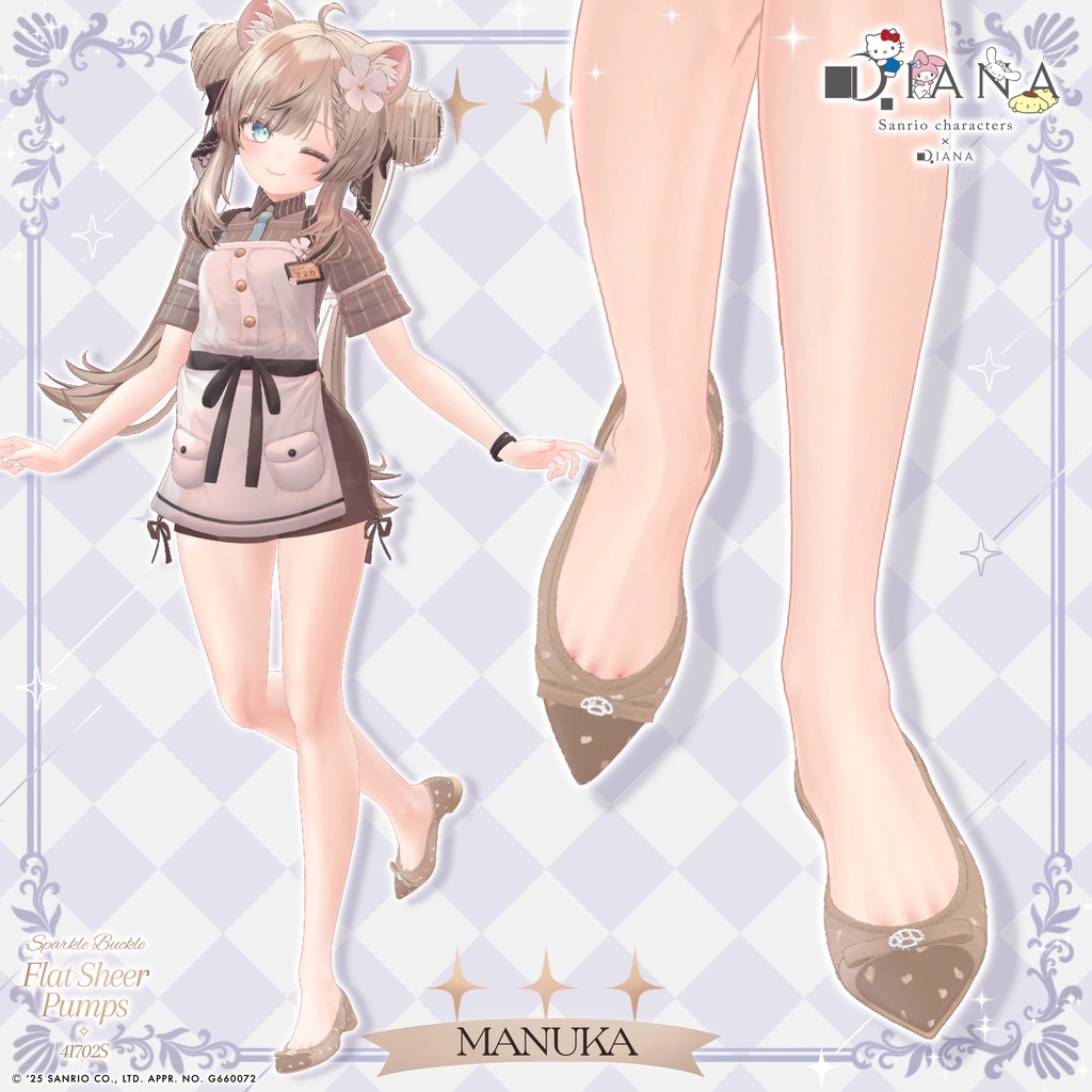 【サンリオキャラクターズ×アルテミスバイダイアナ】キラキラバックル付きフラットシアーパンプス【22アバター対応】