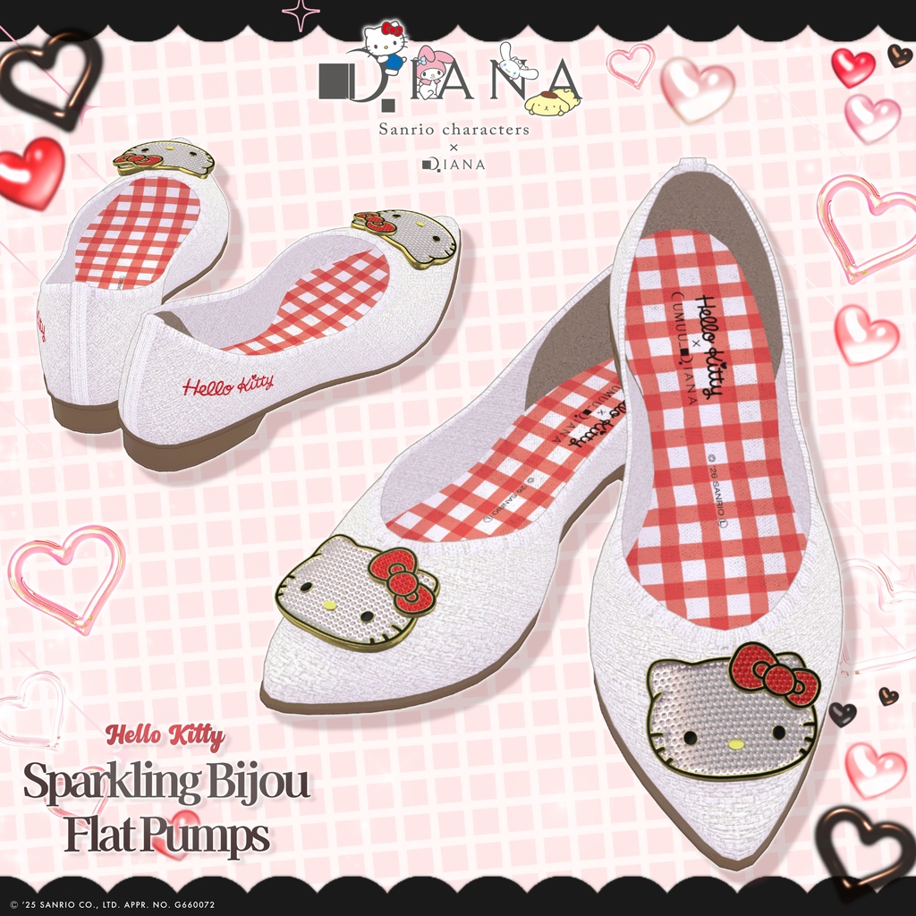 【サンリオキャラクターズ×クムウ_ダイアナ】ハローキティキラキラビジューフラットパンプス【22アバター対応】