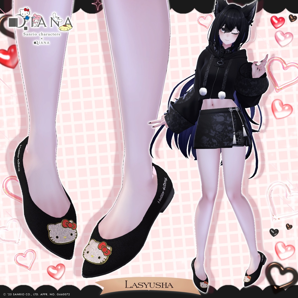 【サンリオキャラクターズ×クムウ_ダイアナ】ハローキティキラキラビジューフラットパンプス【22アバター対応】