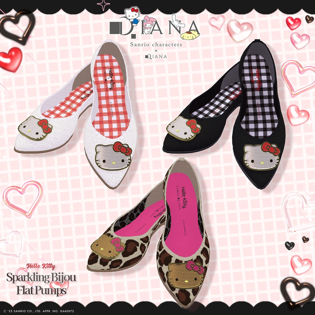 【サンリオキャラクターズ×クムウ_ダイアナ】ハローキティキラキラビジューフラットパンプス【22アバター対応】