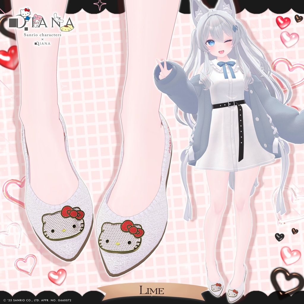 【サンリオキャラクターズ×クムウ_ダイアナ】ハローキティキラキラビジューフラットパンプス【22アバター対応】