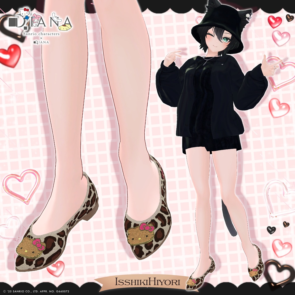 【サンリオキャラクターズ×クムウ_ダイアナ】ハローキティキラキラビジューフラットパンプス【22アバター対応】