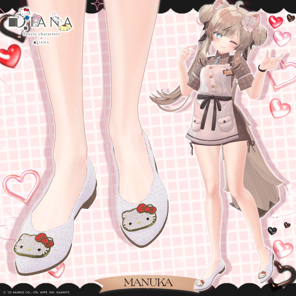【サンリオキャラクターズ×クムウ_ダイアナ】ハローキティキラキラビジューフラットパンプス【22アバター対応】