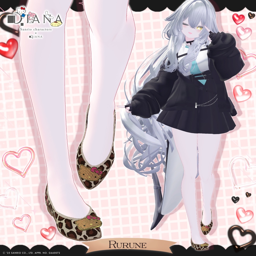 【サンリオキャラクターズ×クムウ_ダイアナ】ハローキティキラキラビジューフラットパンプス【22アバター対応】
