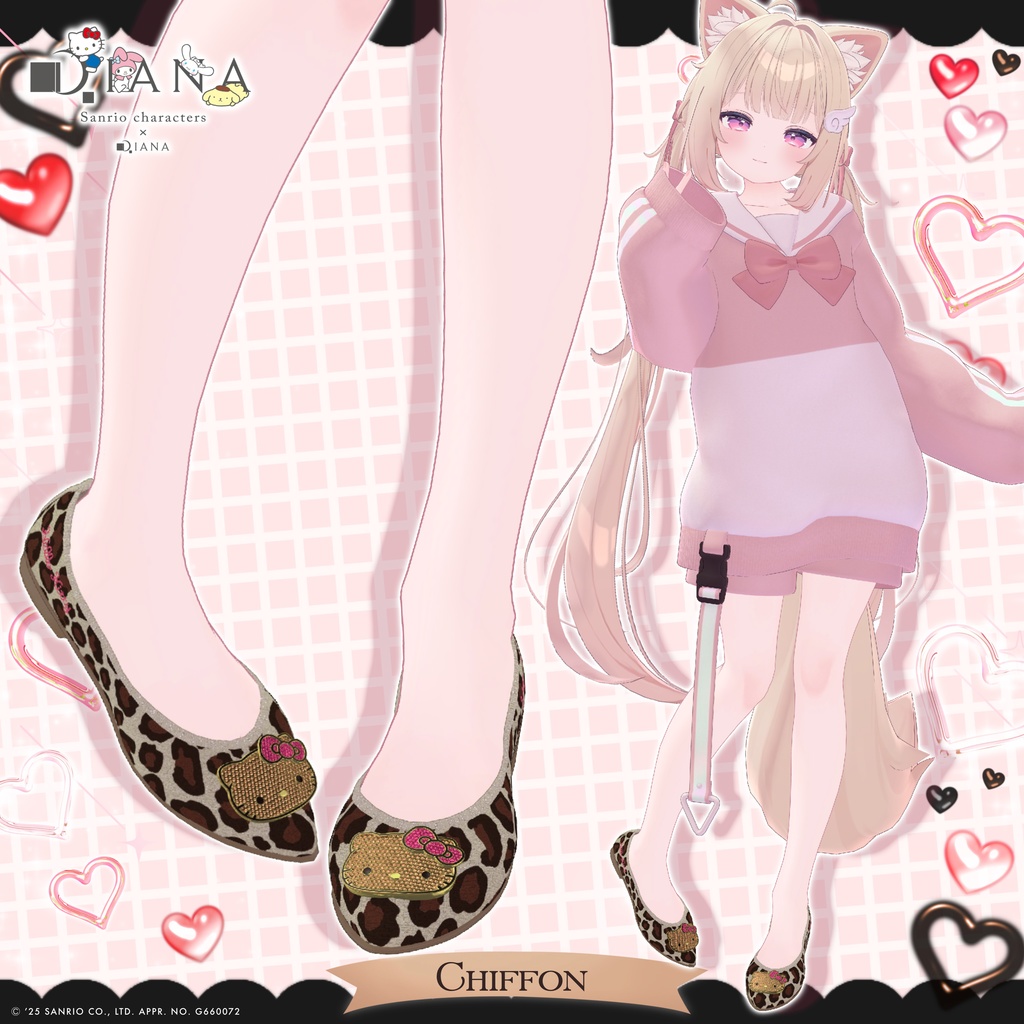 【サンリオキャラクターズ×クムウ_ダイアナ】ハローキティキラキラビジューフラットパンプス【22アバター対応】