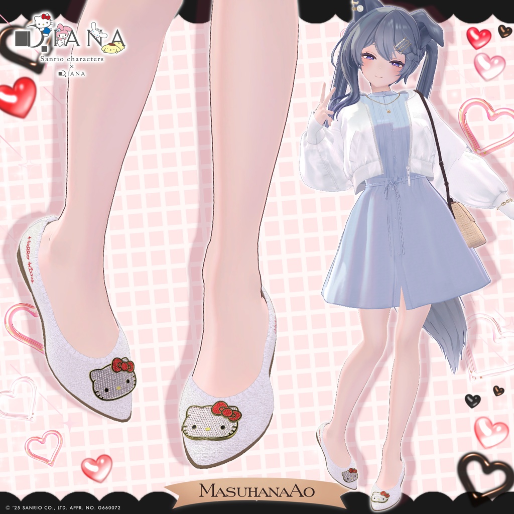 【サンリオキャラクターズ×クムウ_ダイアナ】ハローキティキラキラビジューフラットパンプス【22アバター対応】