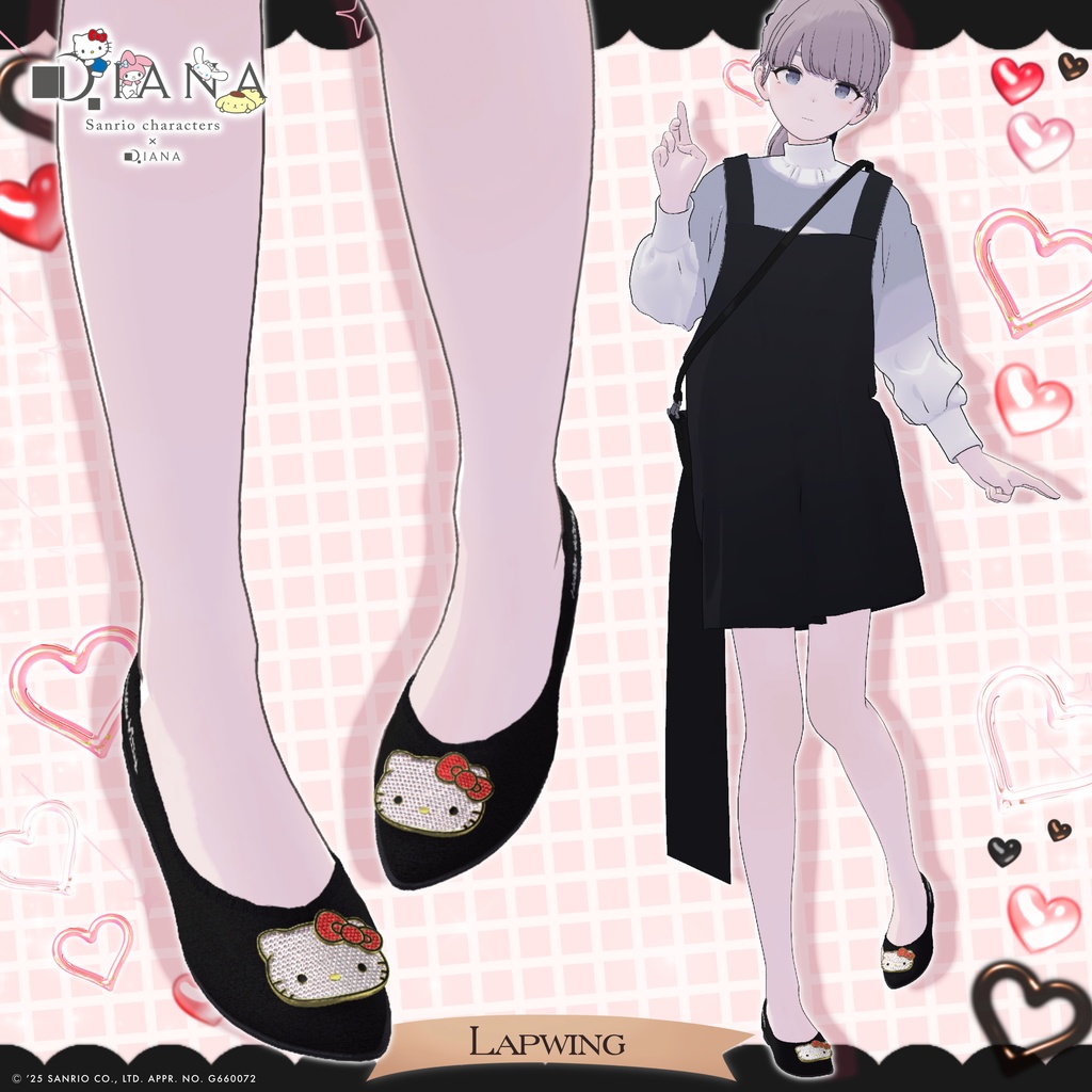 【サンリオキャラクターズ×クムウ_ダイアナ】ハローキティキラキラビジューフラットパンプス【22アバター対応】