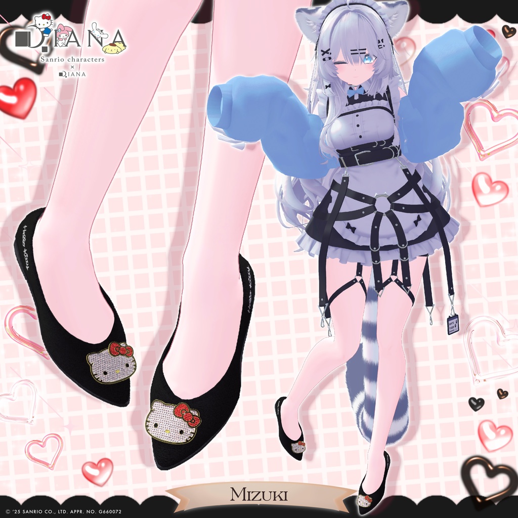 【サンリオキャラクターズ×クムウ_ダイアナ】ハローキティキラキラビジューフラットパンプス【22アバター対応】