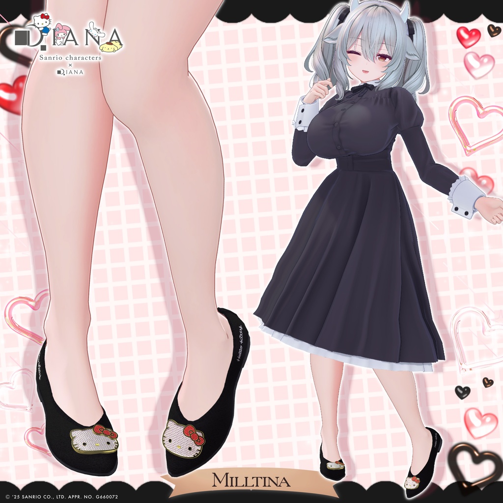 【サンリオキャラクターズ×クムウ_ダイアナ】ハローキティキラキラビジューフラットパンプス【22アバター対応】