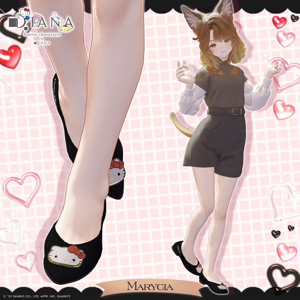 【サンリオキャラクターズ×クムウ_ダイアナ】ハローキティキラキラビジューフラットパンプス【22アバター対応】