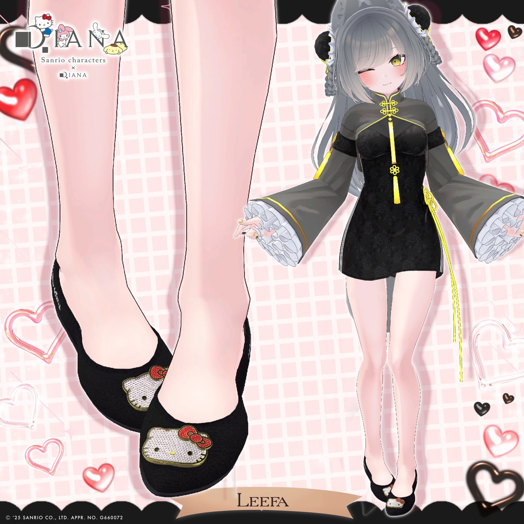 【サンリオキャラクターズ×クムウ_ダイアナ】ハローキティキラキラビジューフラットパンプス【22アバター対応】