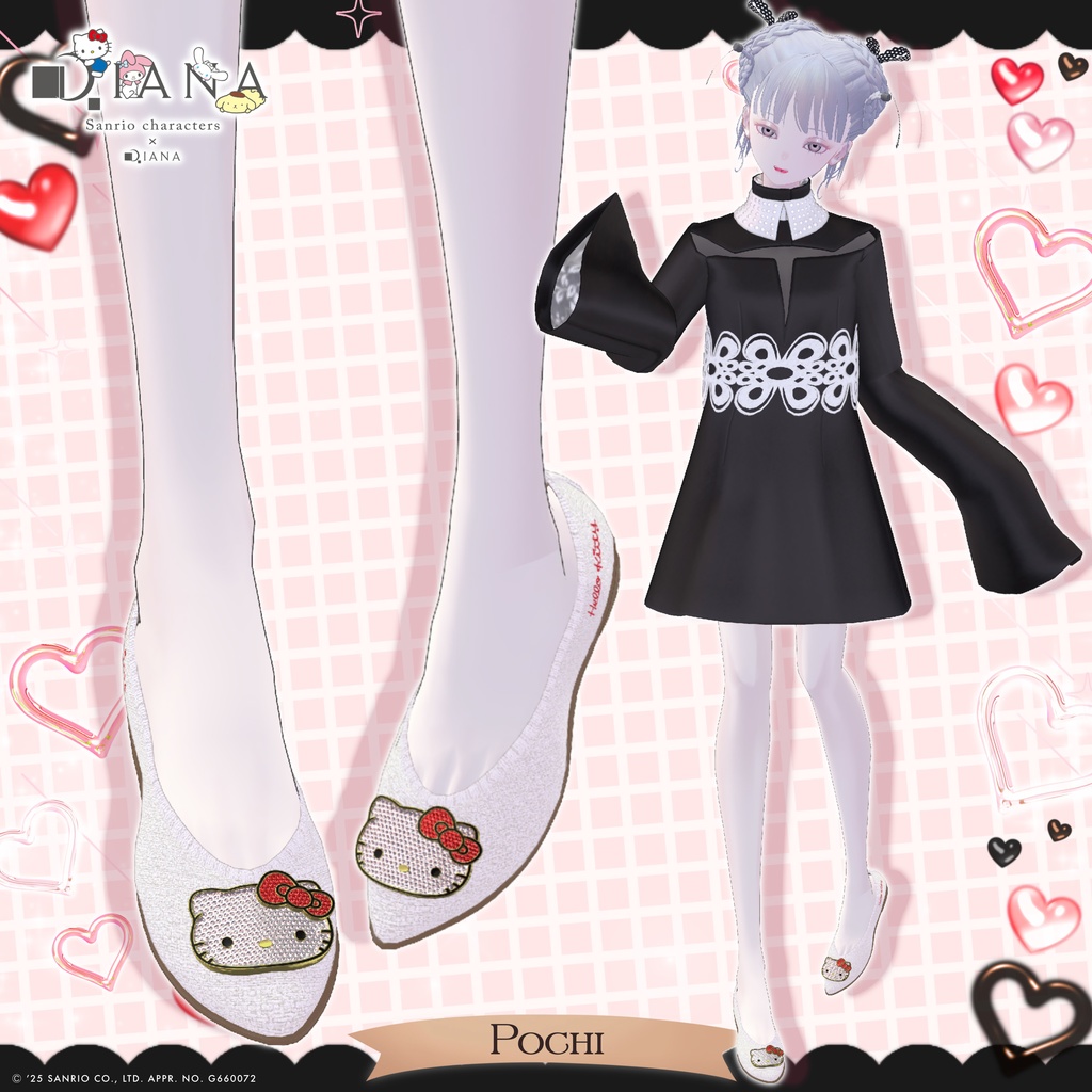 【サンリオキャラクターズ×クムウ_ダイアナ】ハローキティキラキラビジューフラットパンプス【22アバター対応】