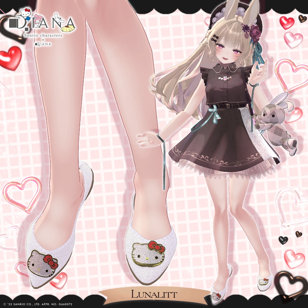 【サンリオキャラクターズ×クムウ_ダイアナ】ハローキティキラキラビジューフラットパンプス【22アバター対応】