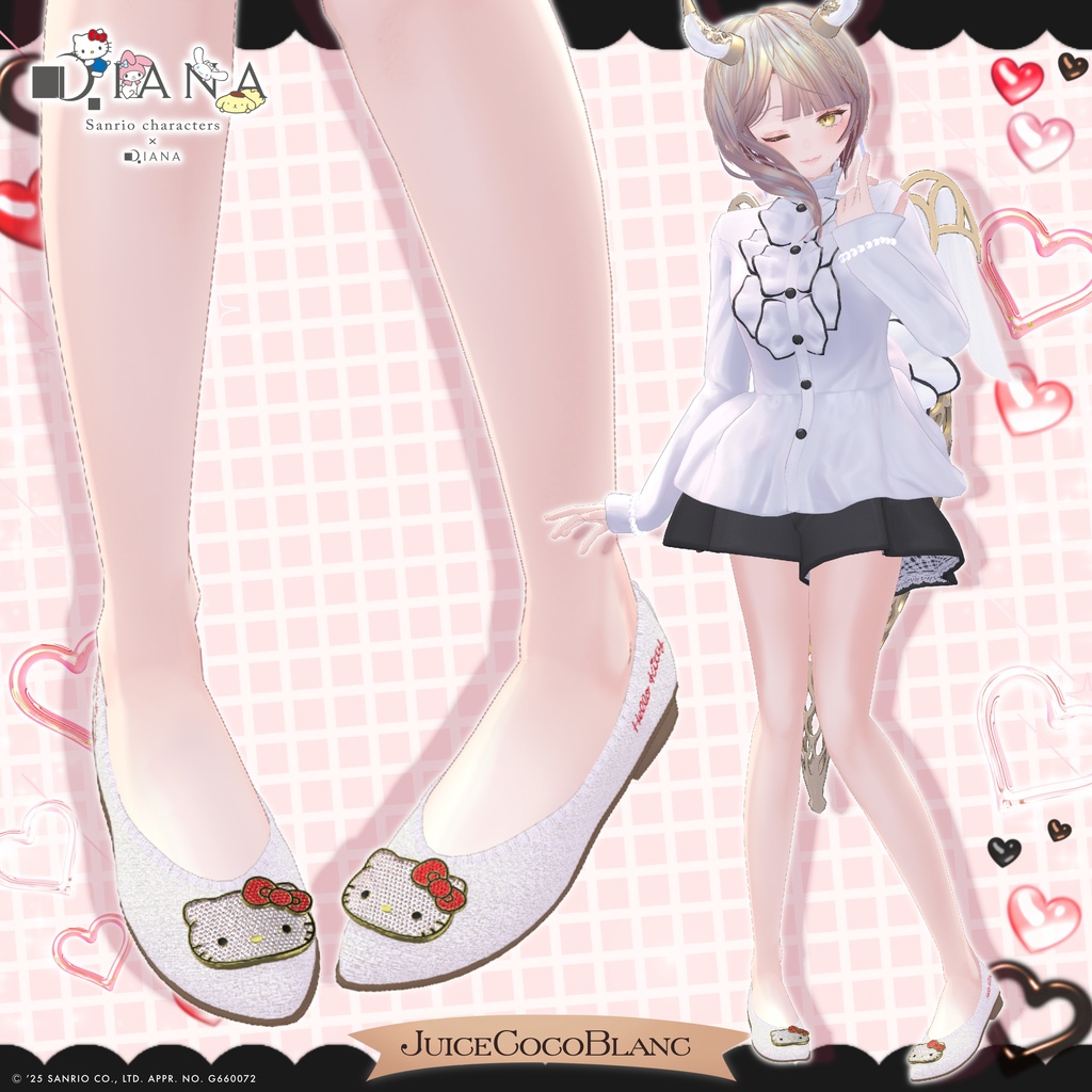 【サンリオキャラクターズ×クムウ_ダイアナ】ハローキティキラキラビジューフラットパンプス【22アバター対応】