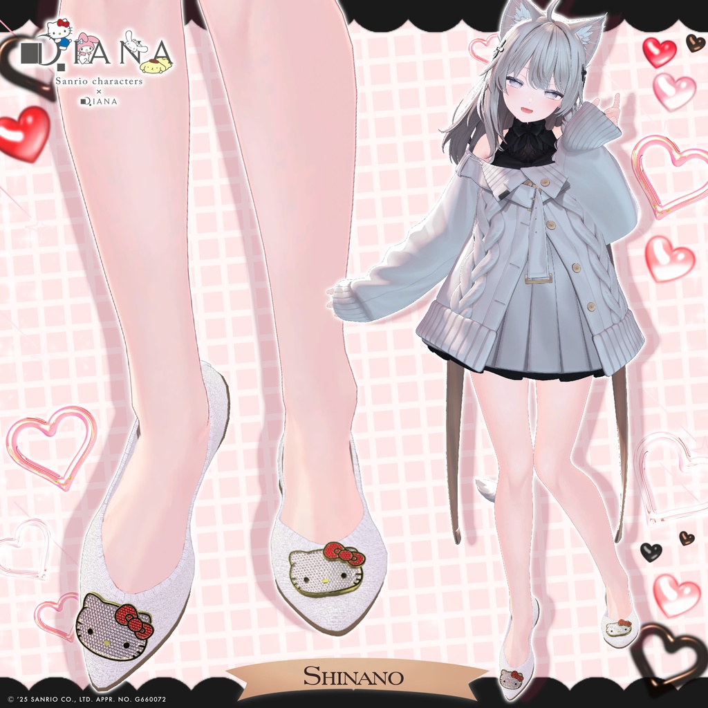 【サンリオキャラクターズ×クムウ_ダイアナ】ハローキティキラキラビジューフラットパンプス【22アバター対応】