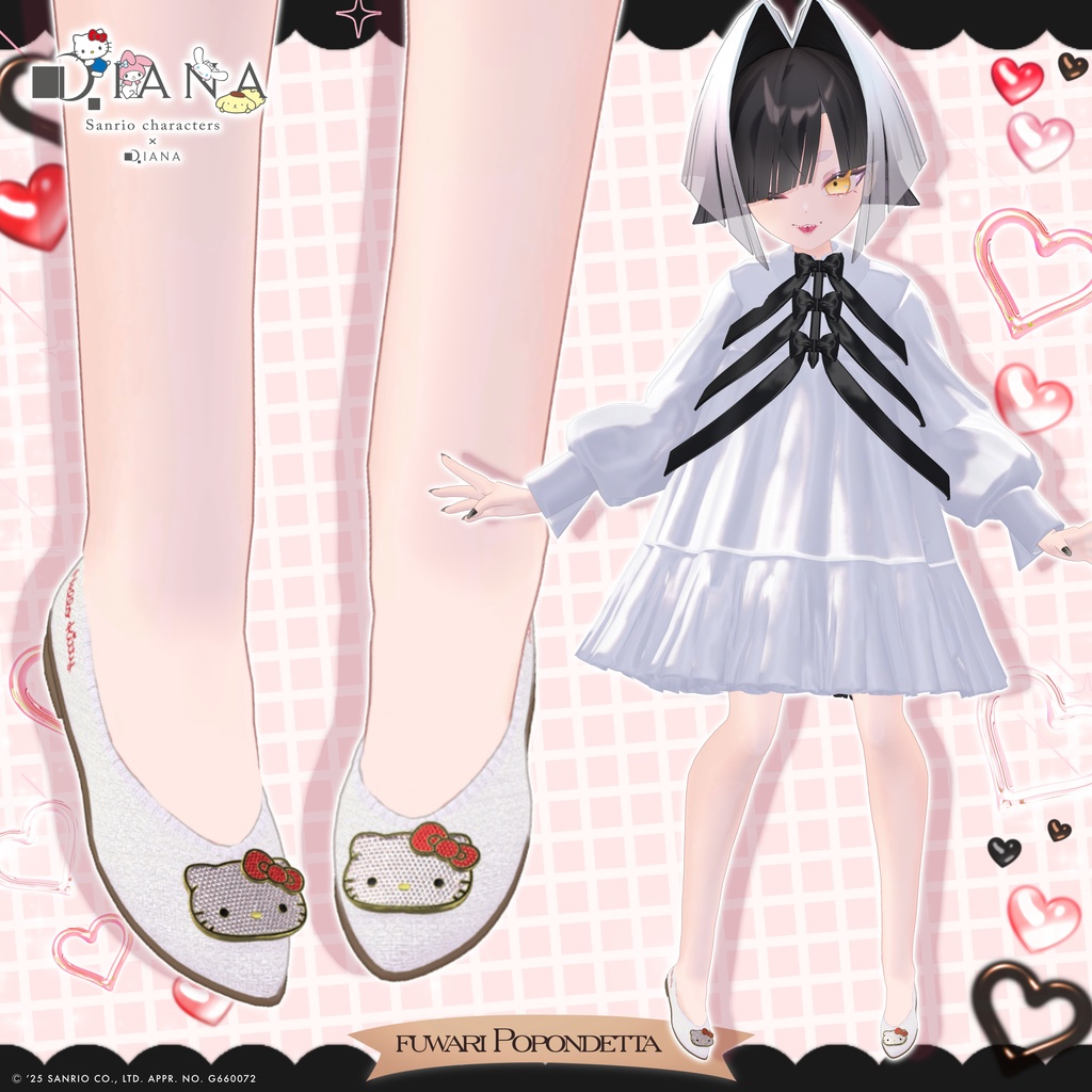 【サンリオキャラクターズ×クムウ_ダイアナ】ハローキティキラキラビジューフラットパンプス【22アバター対応】