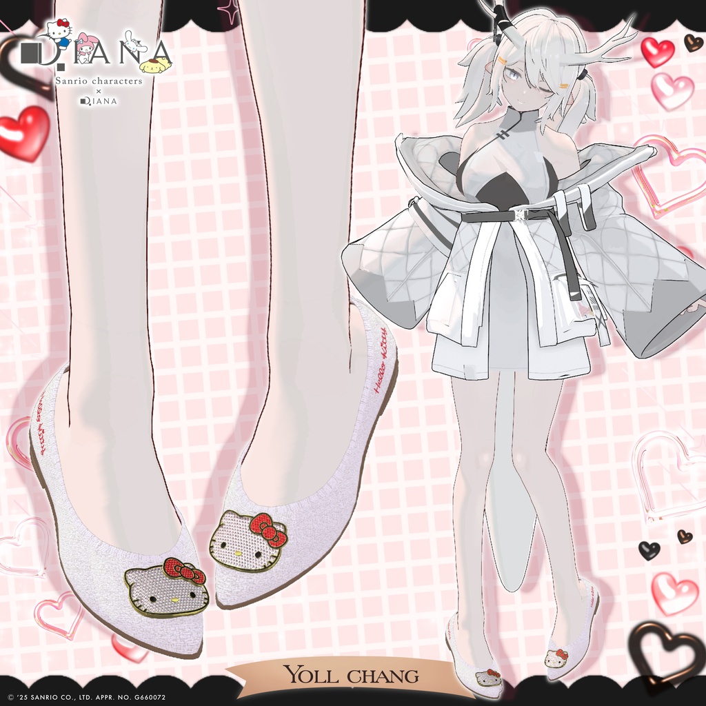 【サンリオキャラクターズ×クムウ_ダイアナ】ハローキティキラキラビジューフラットパンプス【22アバター対応】