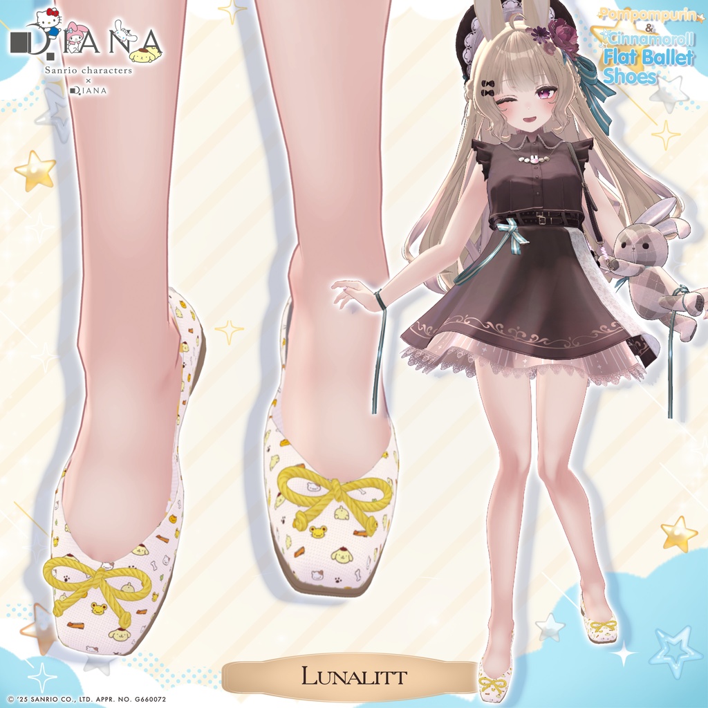 【サンリオキャラクターズ×クムウ_ダイアナ】ポムポムプリン&シナモロールとお友達のフラットバレエ【22アバター対応】