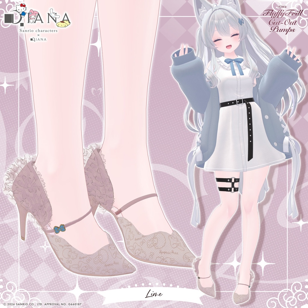 【マイメロディ×ダイアナ】ふわふわフリルオープンパンプス【22アバター対応】