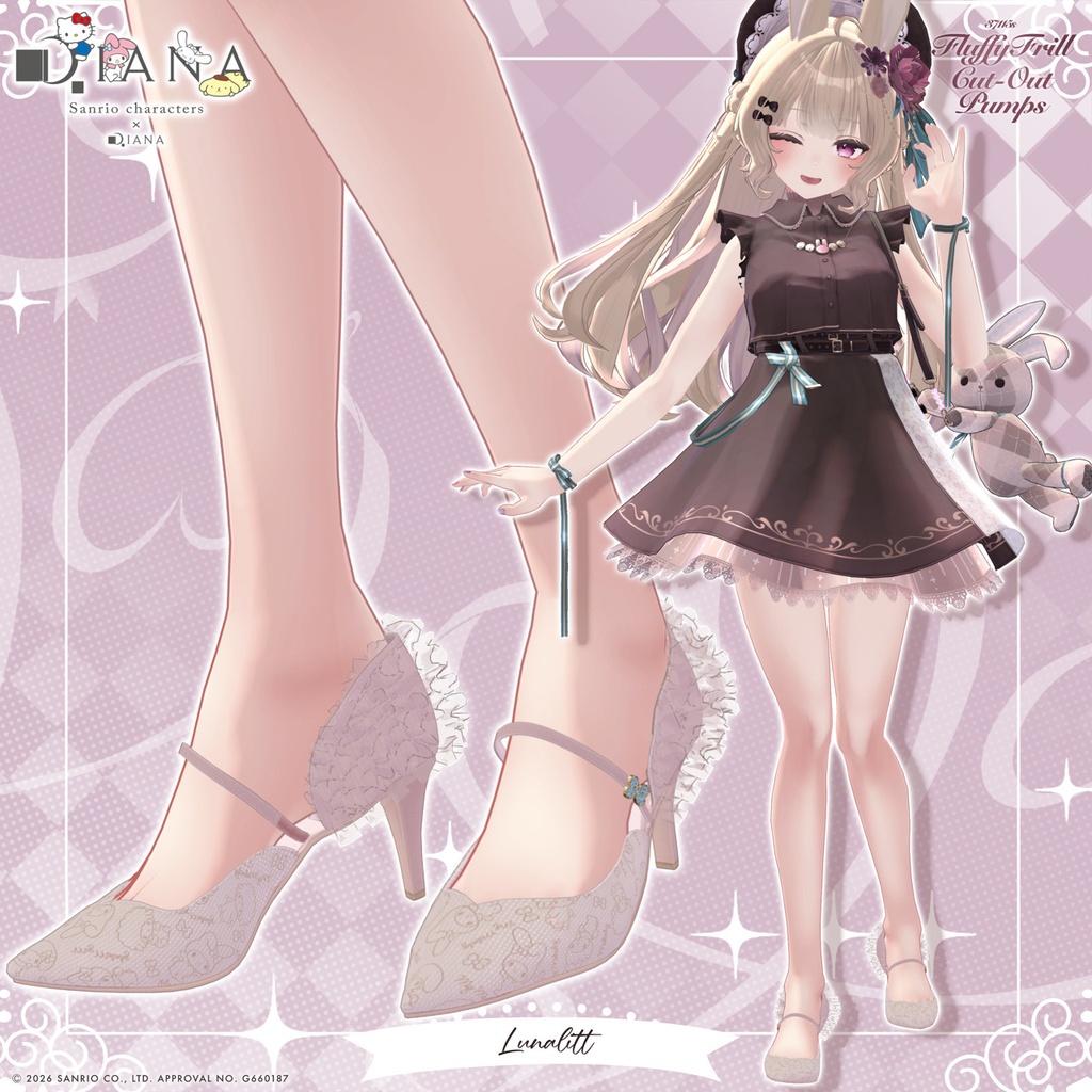 【マイメロディ×ダイアナ】ふわふわフリルオープンパンプス【22アバター対応】