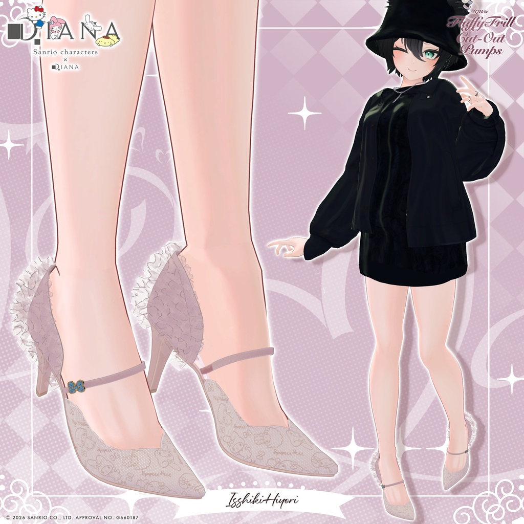 【マイメロディ×ダイアナ】ふわふわフリルオープンパンプス【22アバター対応】