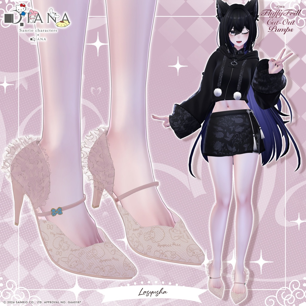 【マイメロディ×ダイアナ】ふわふわフリルオープンパンプス【22アバター対応】