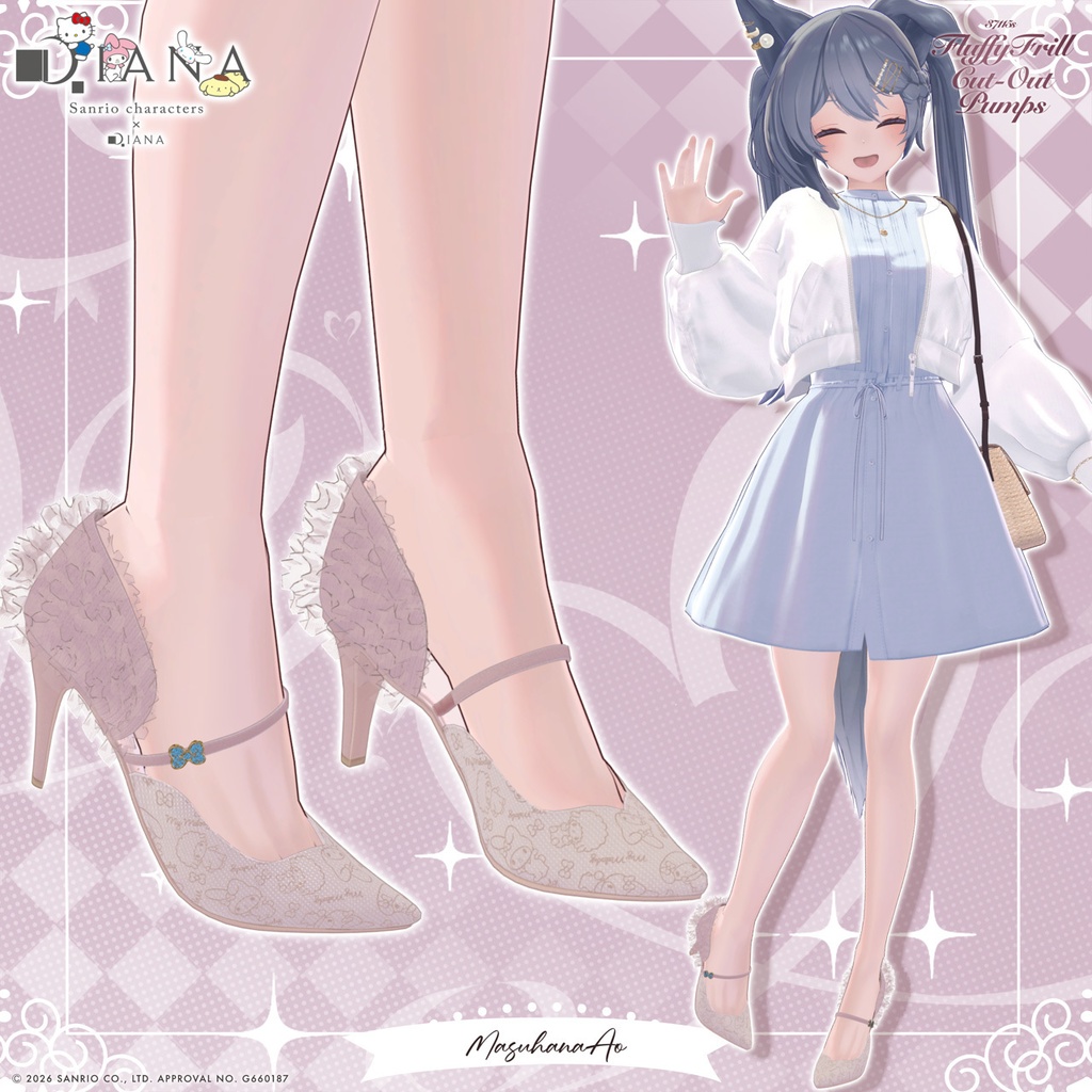 【マイメロディ×ダイアナ】ふわふわフリルオープンパンプス【22アバター対応】