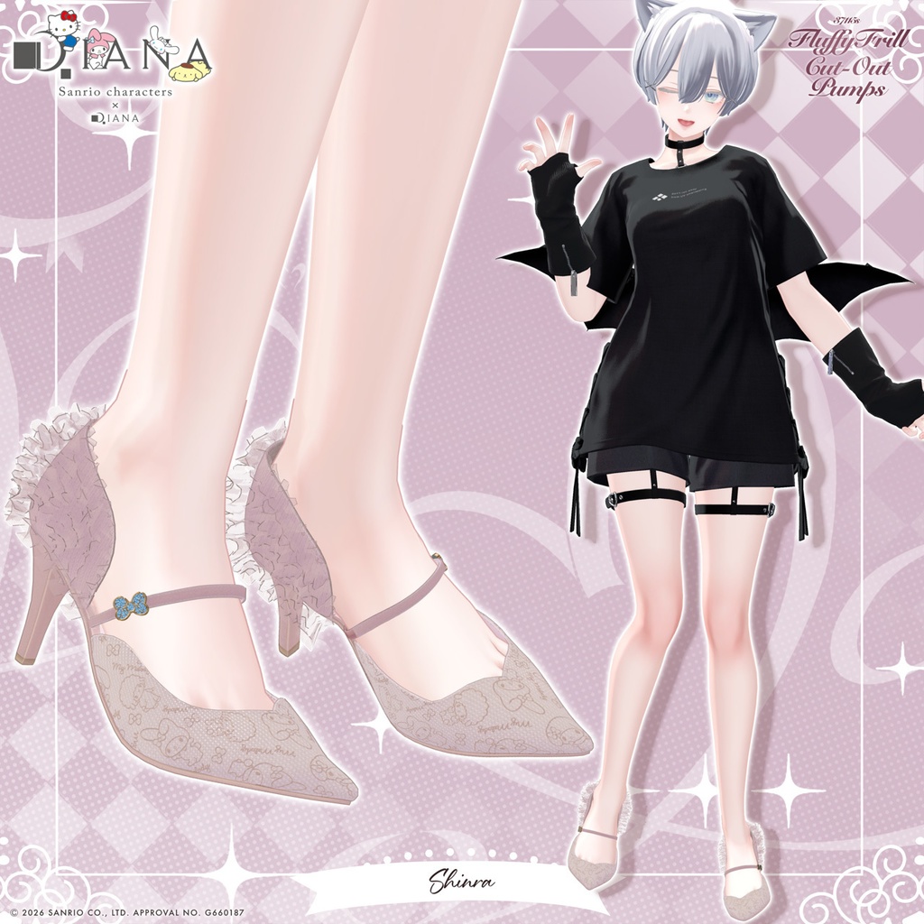 【マイメロディ×ダイアナ】ふわふわフリルオープンパンプス【22アバター対応】