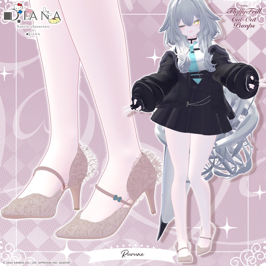 【マイメロディ×ダイアナ】ふわふわフリルオープンパンプス【22アバター対応】