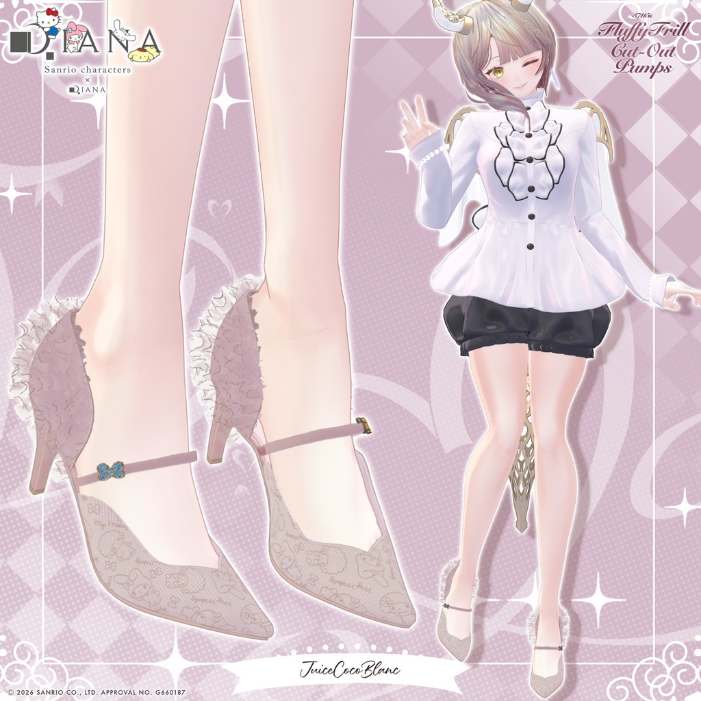 【マイメロディ×ダイアナ】ふわふわフリルオープンパンプス【22アバター対応】