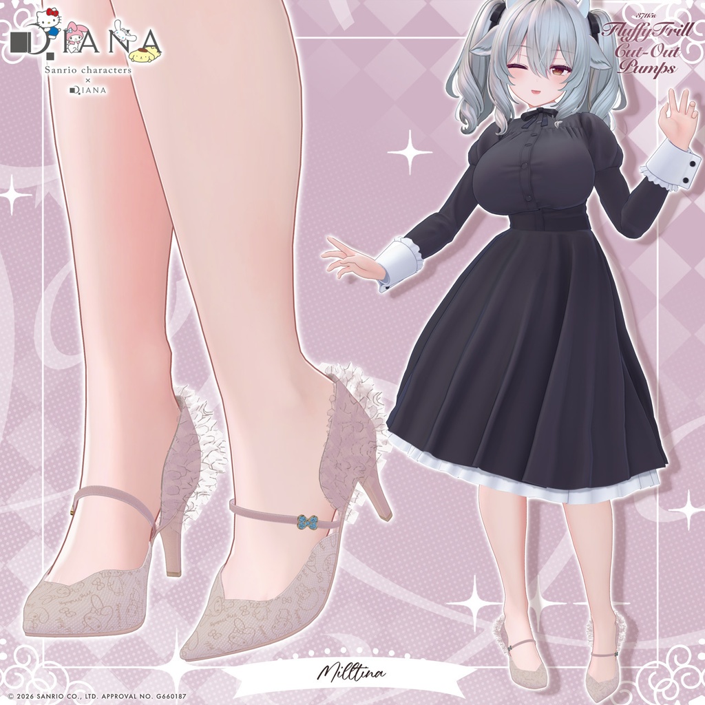 【マイメロディ×ダイアナ】ふわふわフリルオープンパンプス【22アバター対応】