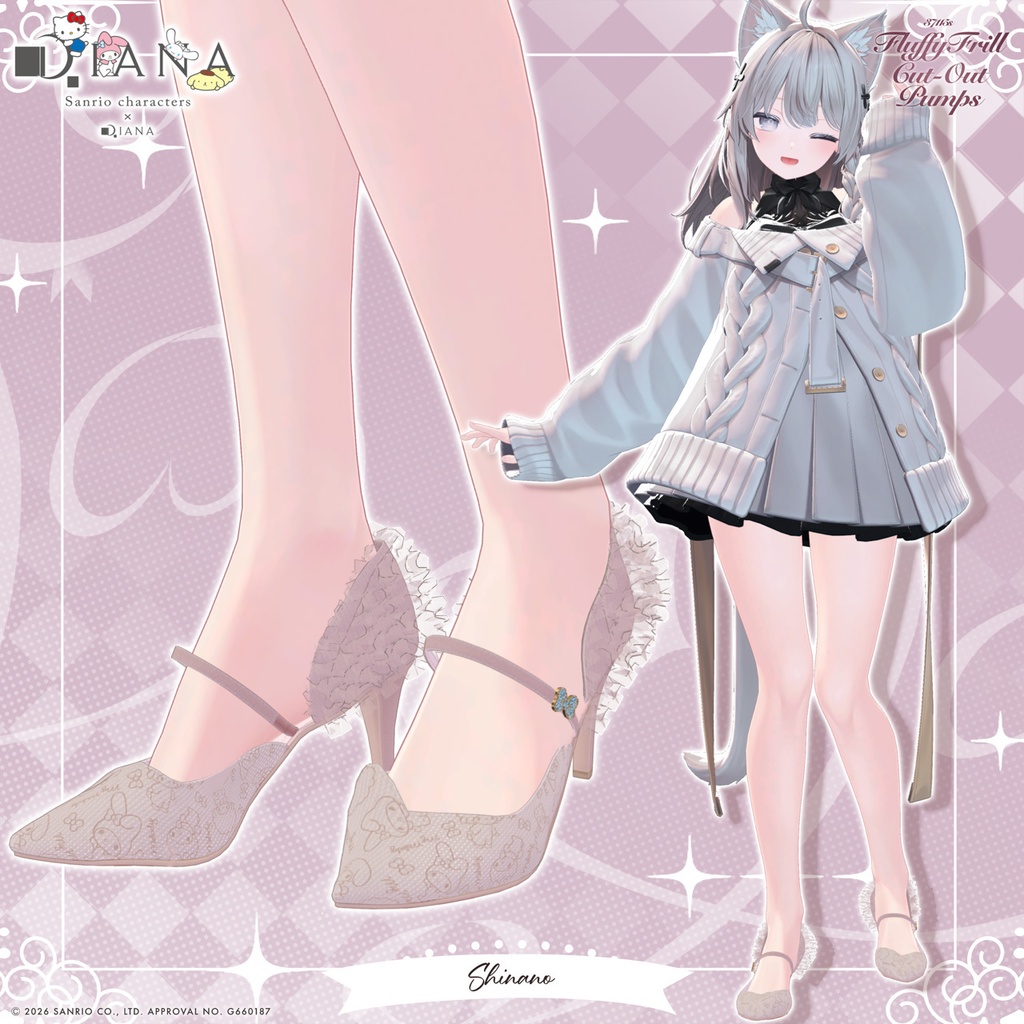【マイメロディ×ダイアナ】ふわふわフリルオープンパンプス【22アバター対応】