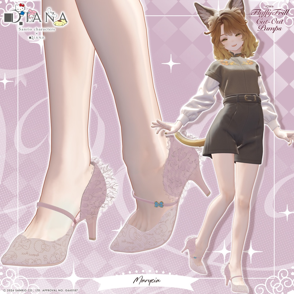 【マイメロディ×ダイアナ】ふわふわフリルオープンパンプス【22アバター対応】