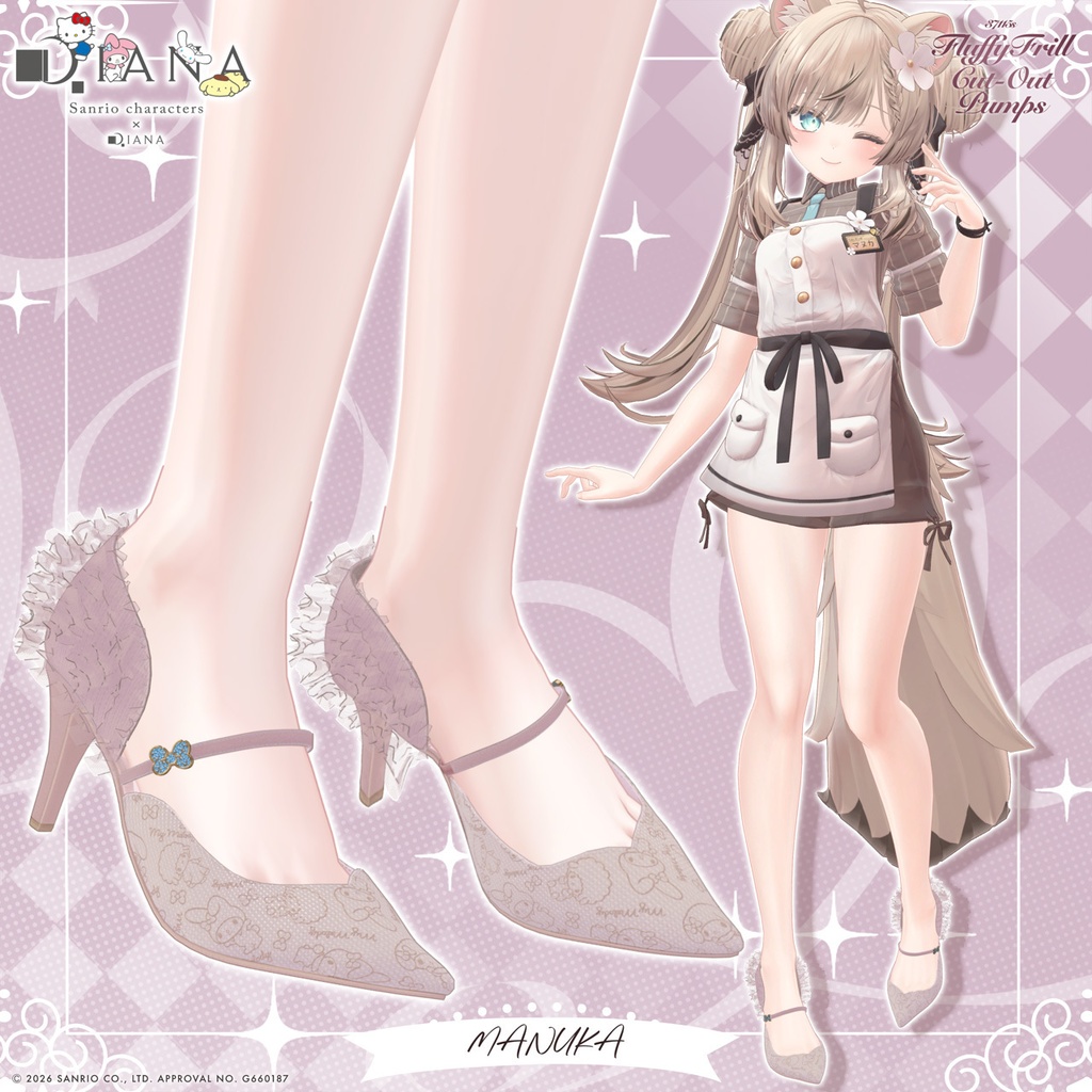 【マイメロディ×ダイアナ】ふわふわフリルオープンパンプス【22アバター対応】