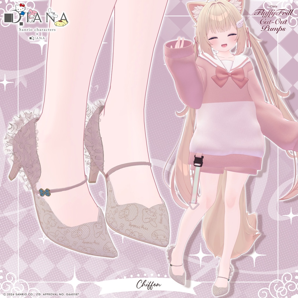 【マイメロディ×ダイアナ】ふわふわフリルオープンパンプス【22アバター対応】