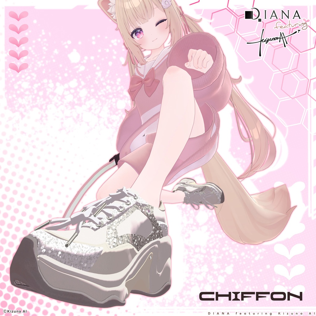 【DIANA featuring Kizuna AI】 無料配布☆ダブルリボンが可愛い♪ボリュームソールスニーカー【17アバター対応】