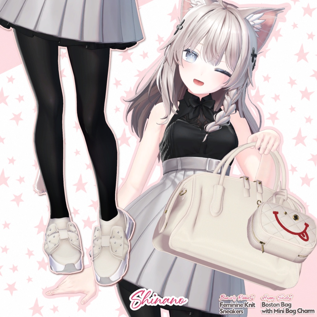 【DIANA featuring Kizuna AI】 無料配布☆華やかリボン♪フェミニンニットスニーカーと動く♪ミニBAGチャーム付きボストン【17アバター対応】