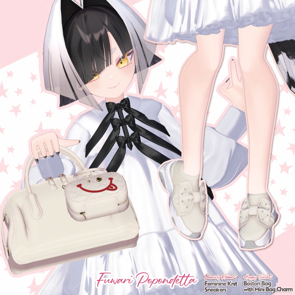 【DIANA featuring Kizuna AI】 無料配布☆華やかリボン♪フェミニンニットスニーカーと動く♪ミニBAGチャーム付きボストン【17アバター対応】