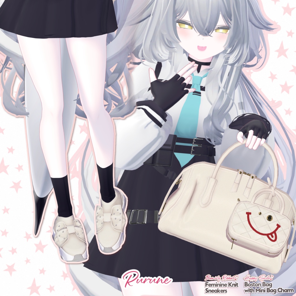 【DIANA featuring Kizuna AI】 無料配布☆華やかリボン♪フェミニンニットスニーカーと動く♪ミニBAGチャーム付きボストン【17アバター対応】