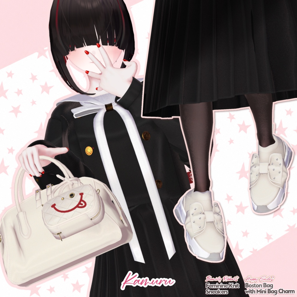 【DIANA featuring Kizuna AI】 無料配布☆華やかリボン♪フェミニンニットスニーカーと動く♪ミニBAGチャーム付きボストン【20アバター対応】