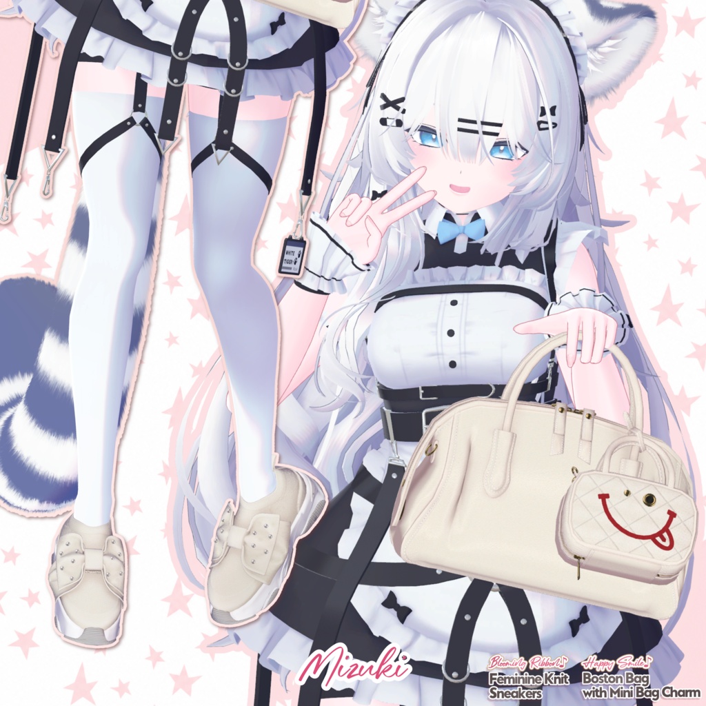 【DIANA featuring Kizuna AI】 無料配布☆華やかリボン♪フェミニンニットスニーカーと動く♪ミニBAGチャーム付きボストン【17アバター対応】