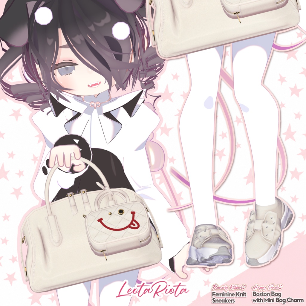 【DIANA featuring Kizuna AI】 無料配布☆華やかリボン♪フェミニンニットスニーカーと動く♪ミニBAGチャーム付きボストン【17アバター対応】