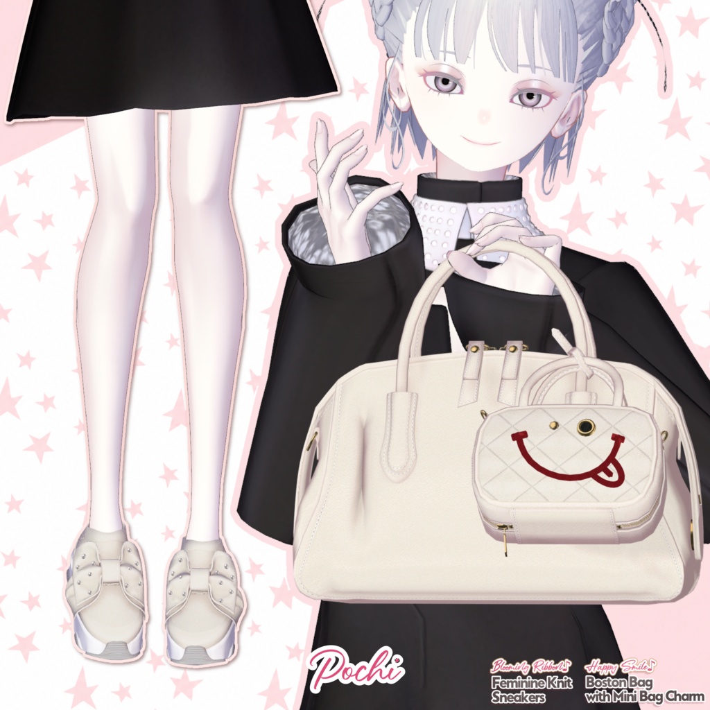 【DIANA featuring Kizuna AI】 無料配布☆華やかリボン♪フェミニンニットスニーカーと動く♪ミニBAGチャーム付きボストン【17アバター対応】