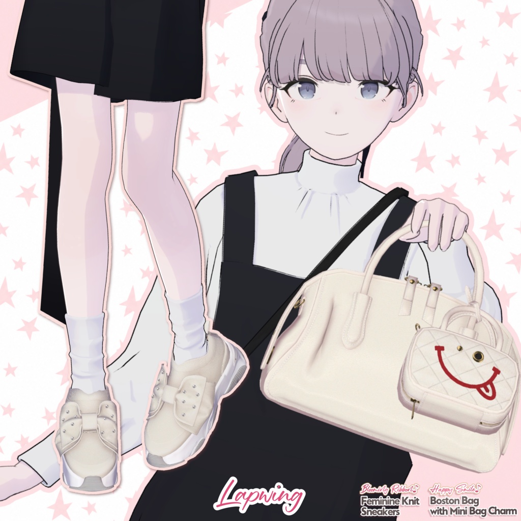 【DIANA featuring Kizuna AI】 無料配布☆華やかリボン♪フェミニンニットスニーカーと動く♪ミニBAGチャーム付きボストン【17アバター対応】