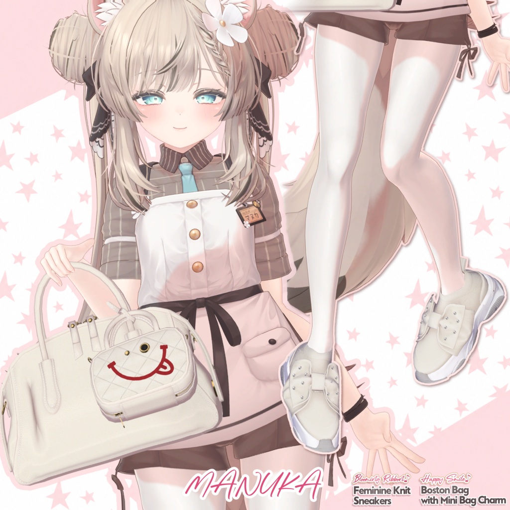 【DIANA featuring Kizuna AI】 無料配布☆華やかリボン♪フェミニンニットスニーカーと動く♪ミニBAGチャーム付きボストン【17アバター対応】