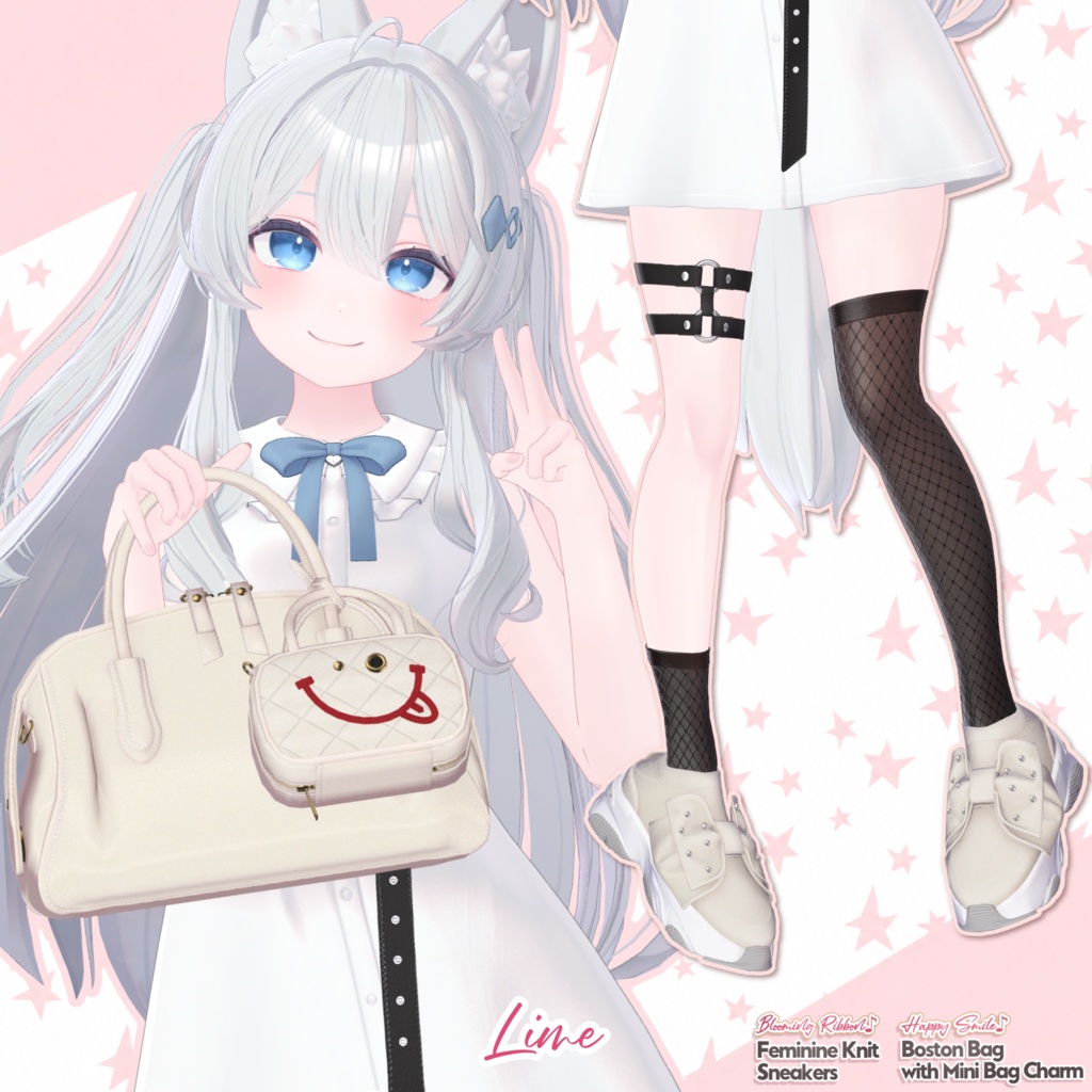 【DIANA featuring Kizuna AI】 無料配布☆華やかリボン♪フェミニンニットスニーカーと動く♪ミニBAGチャーム付きボストン【17アバター対応】