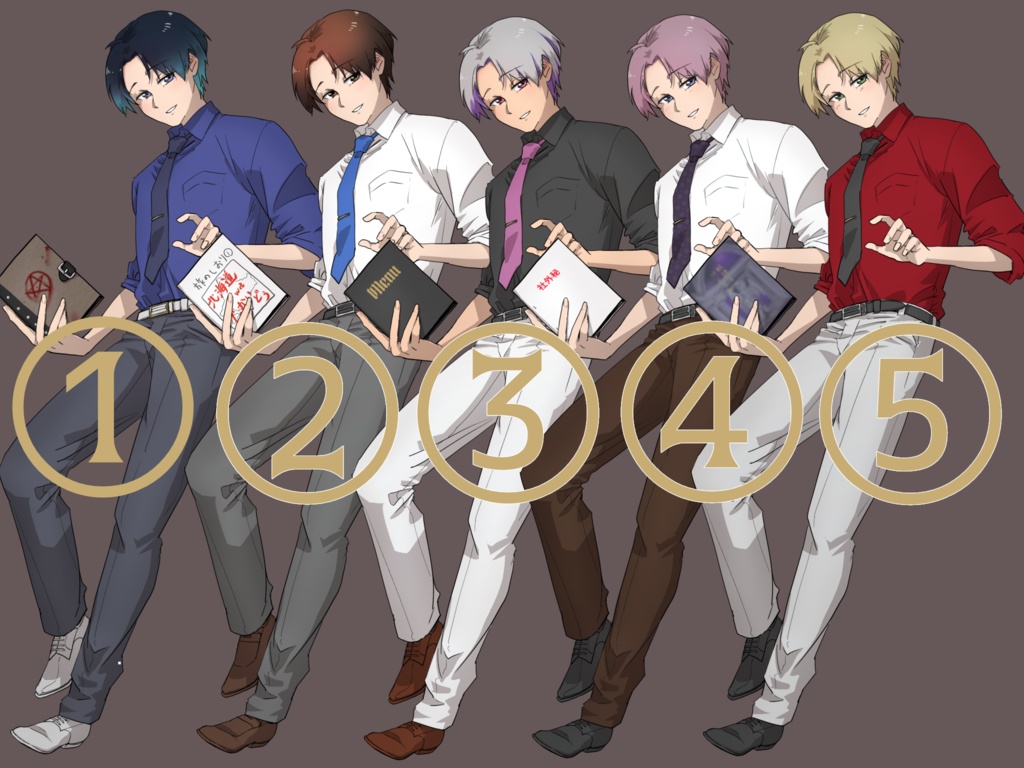 全身キャラ立ち絵:本&シャツネクタイ(イケメン)