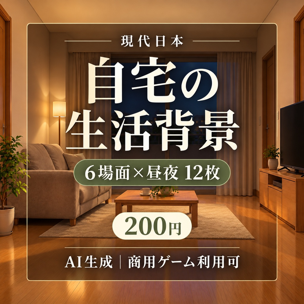 現代日本の自宅生活背景｜6場面×昼夜・12枚｜商用ゲーム利用可｜AI生成