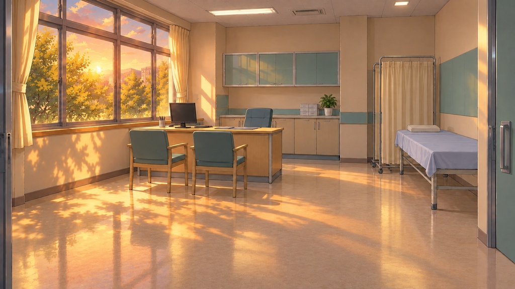 地方病院の日常と夜間探索背景|12場所×4状態・48枚|商用ゲーム利用可|AI生成