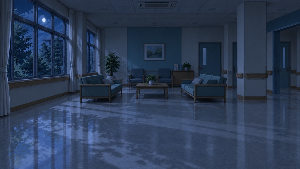 地方病院の日常と夜間探索背景|12場所×4状態・48枚|商用ゲーム利用可|AI生成